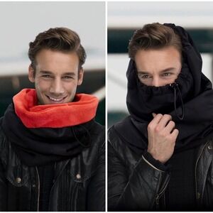 CoolChange Black Red Fleece Lined Waterproof Hooded Neck Gaiter Scarf Balaclava